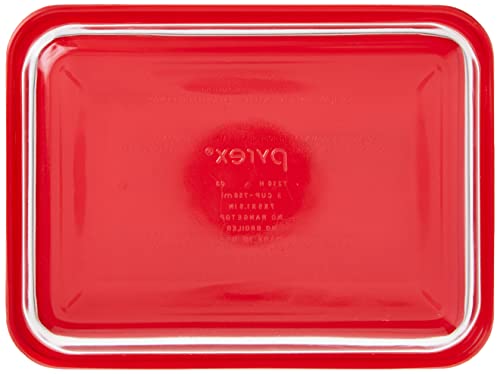 Pyrex 3-Cup Single Rectangular Food Storage Container with Lid, Non-Toxic, BPA-Free Lid, Tempered Non-Pourous Glass, Microwave, Dishwasher, Freezer and Oven Safe, Red