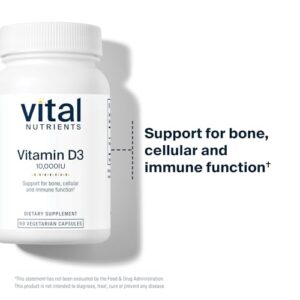 Vital Nutrients Vitamin D 10000 IU | Vitamin D3 Supplement | Healthy Bones, Teeth, Muscles*| Cellular & Immune Function | Calcium Absorption | Gluten, Dairy and Soy Free | 60 Capsules