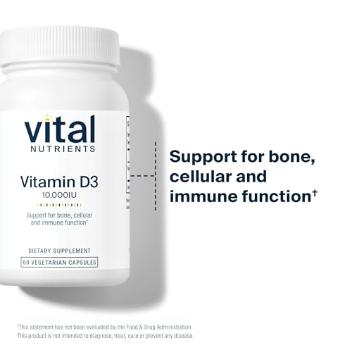 Vital Nutrients Vitamin D 10000 IU | Vitamin D3 Supplement | Healthy Bones, Teeth, Muscles*| Cellular & Immune Function | Calcium Absorption | Gluten, Dairy and Soy Free | 60 Capsules