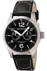 invicta men's 0764 i-force stainless steel watch with black leather band