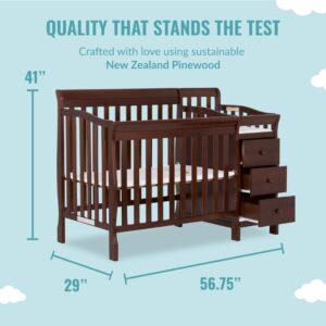 Dream On Me Jayden 4-in-1 Mini Convertible Crib And Changer in Espresso, Greenguard Gold Certified, Non-Toxic Finish, New Zealand Pinewood, 1" Mattress Pad