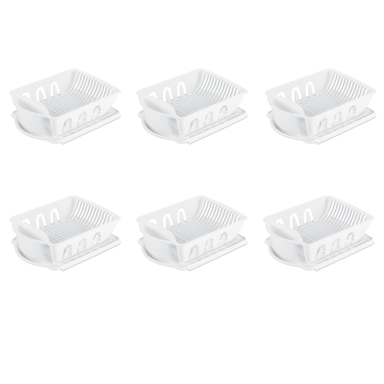 Sterilite 2 Piece Sink Set, With Drainboard for Drying, Holds Clean Dishes in the Kitchen such as Plates, Cups, Bowls, and Silverware, White, 6-Pack