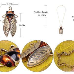 Alilang Big Antique Golden Tone Orange Amber Vintage Insect Cicada Beetle Bug Chain Pendant Necklace