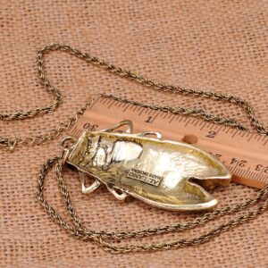 Alilang Big Antique Golden Tone Orange Amber Vintage Insect Cicada Beetle Bug Chain Pendant Necklace