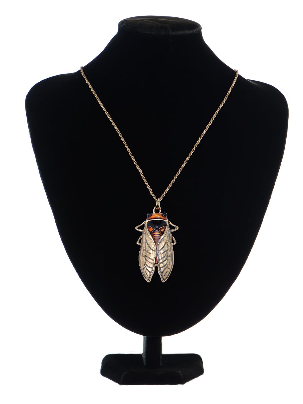 Alilang Big Antique Golden Tone Orange Amber Vintage Insect Cicada Beetle Bug Chain Pendant Necklace