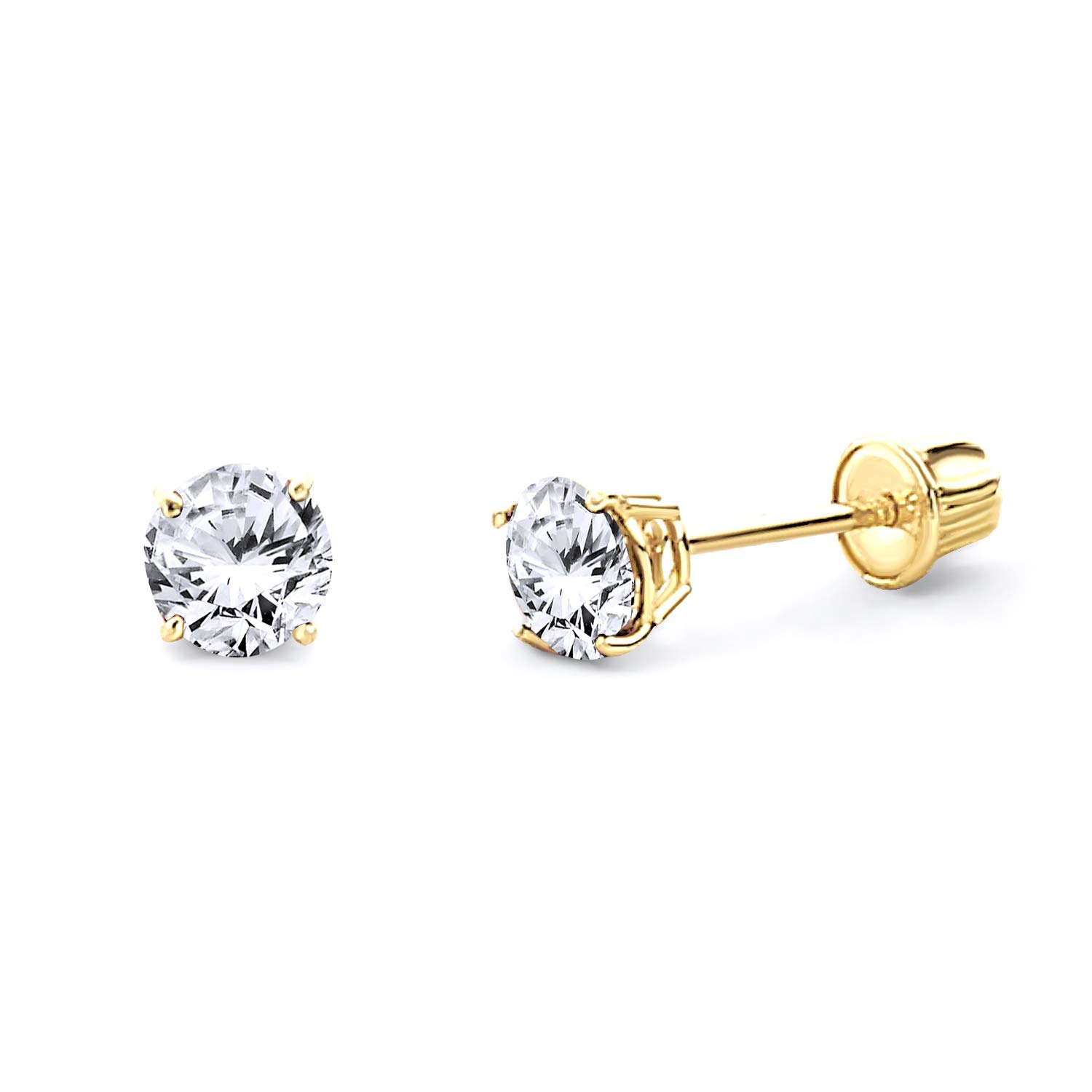 14k Yellow Gold 4mm Round Solitaire Basket Set Stud Earrings with Screw Back