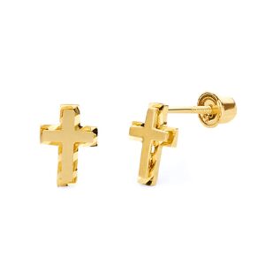 14k Yellow Gold Cross Stud Earrings with Screw Back