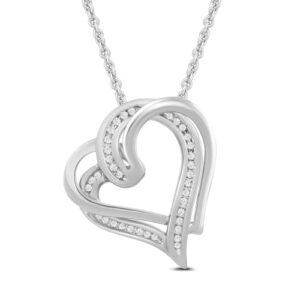 amazon collection women sterling silver diamond double heart pendant necklace (1/10 cttw), 18"