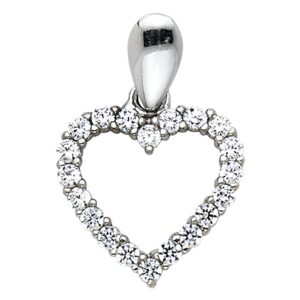 14k real white gold cz open heart charm pendant