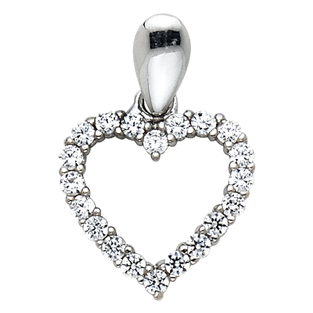 14k REAL White Gold CZ Open Heart Charm Pendant