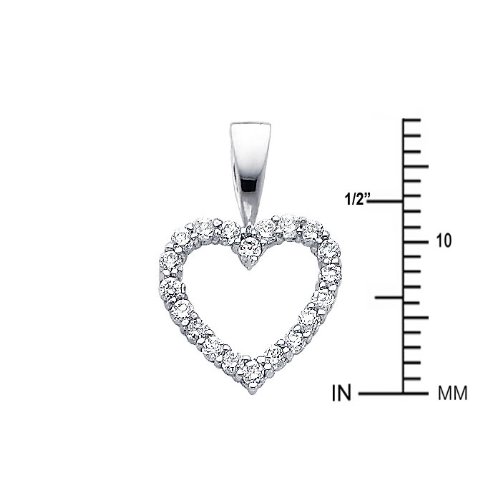 14k REAL White Gold CZ Open Heart Charm Pendant