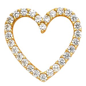 14k real yellow gold cz open heart charm pendant