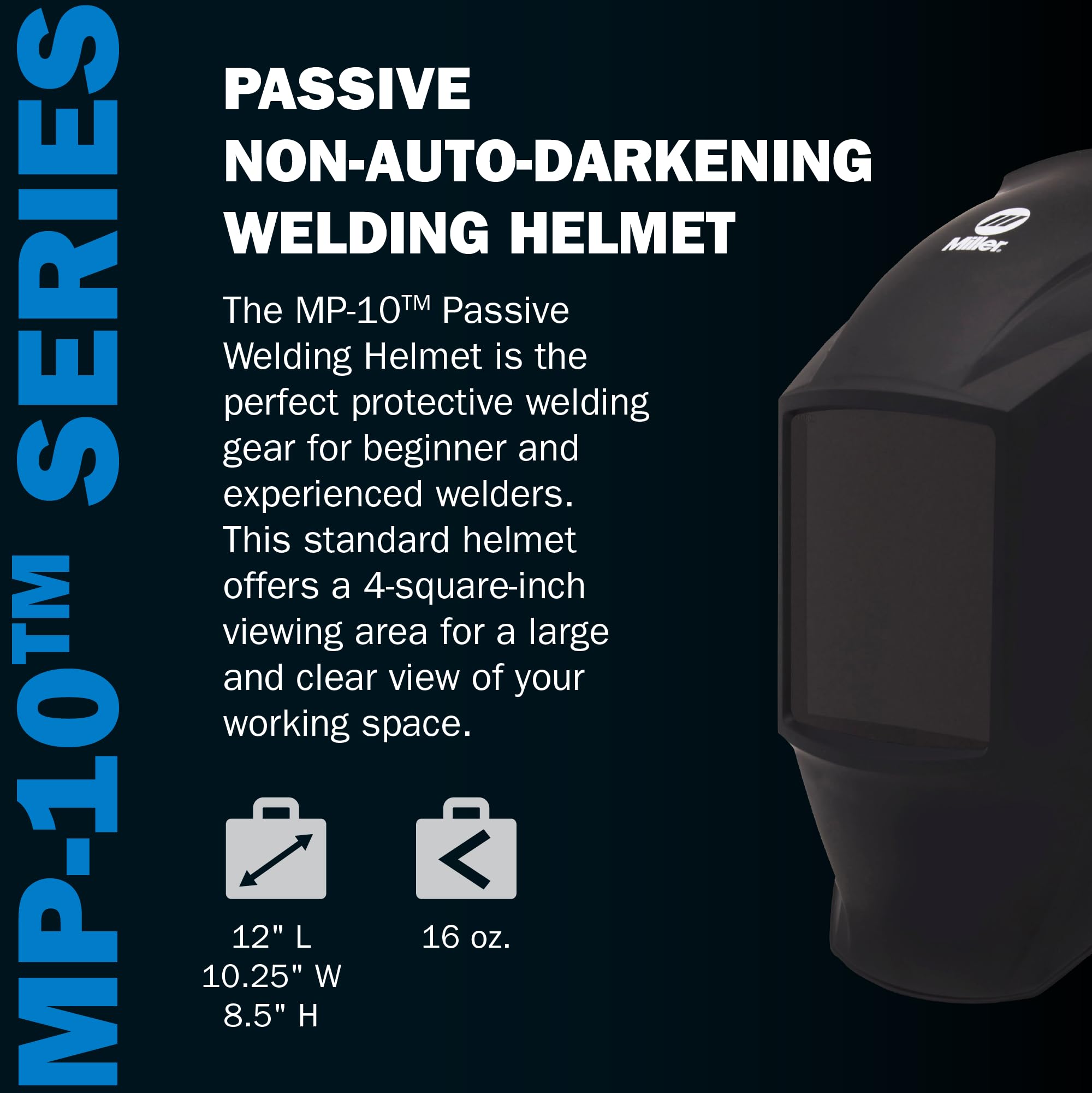 Miller 238497 MP-10 Passive Welding Helmet, Non-Auto-Darkening Welding Helmet, Black