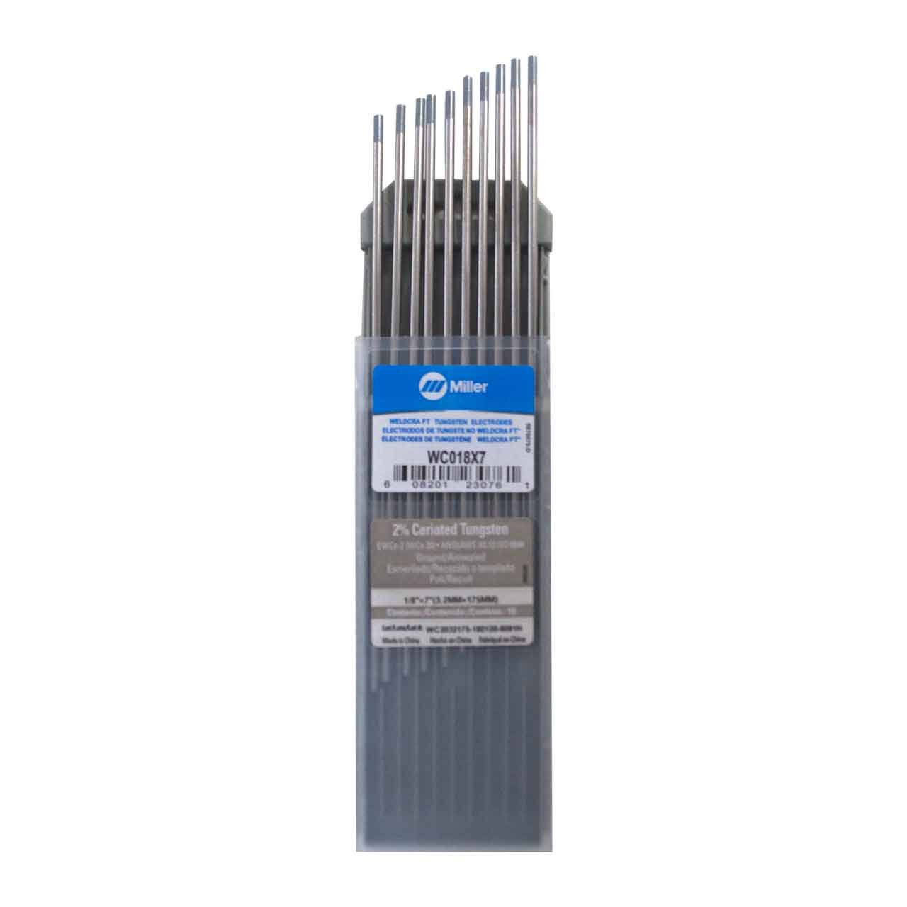 Miller Weldcraft WC018X7 2% Ceriated Tungsten Electrode 1/8" X 7", 10 pack