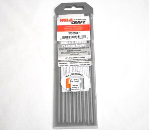 Miller Weldcraft WC018X7 2% Ceriated Tungsten Electrode 1/8" X 7", 10 pack