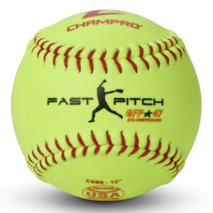 Champro Game ASA Fastpitch .47 COR, 375 Compression, Poly Synthetic Cover, Red Stiches (Optic Yellow, 12-Inch), Pack of 12