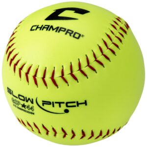 Champro Game ASA Slow Ptich .44 COR, 375 Compression, Poly Synthetic Cover, Red Stiches (Optic Yellow, 12-Inch), Pack of 12