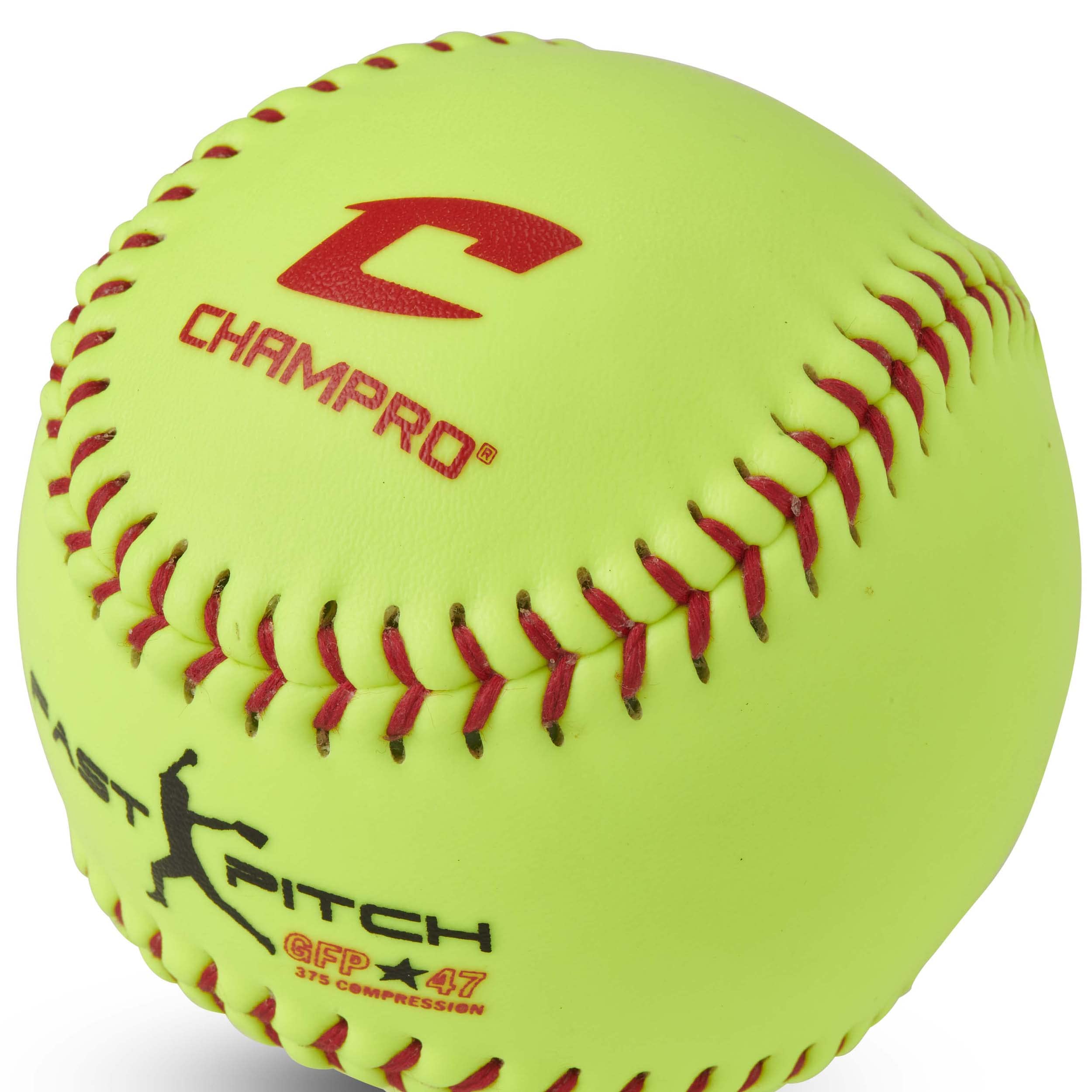 Champro Game ASA Fast Pitch .47 COR, 375 Compression, Poly Synthetic Cover, Red Stiches (Optic Yellow, 11-Inch), PACK OF 12