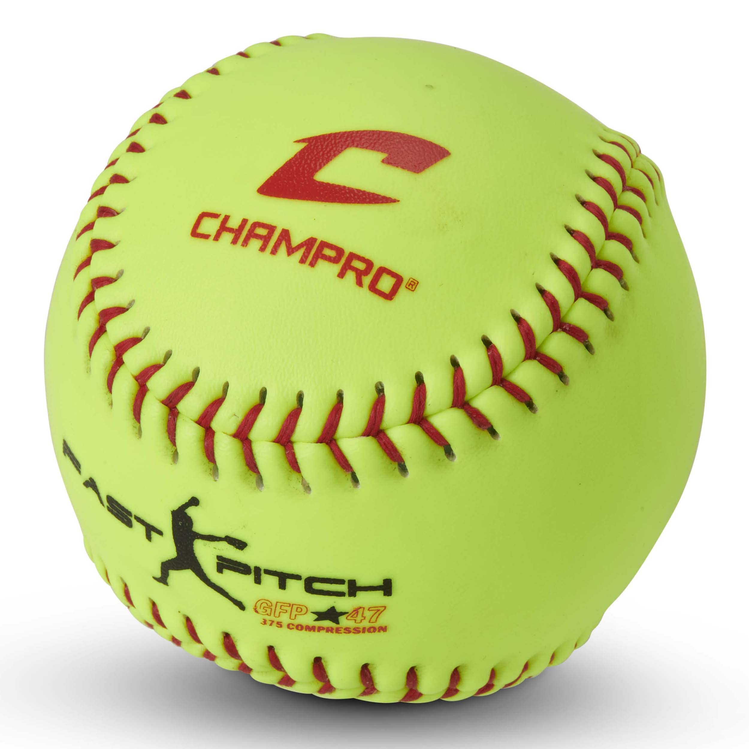 Champro Game ASA Fast Pitch .47 COR, 375 Compression, Poly Synthetic Cover, Red Stiches (Optic Yellow, 11-Inch), PACK OF 12