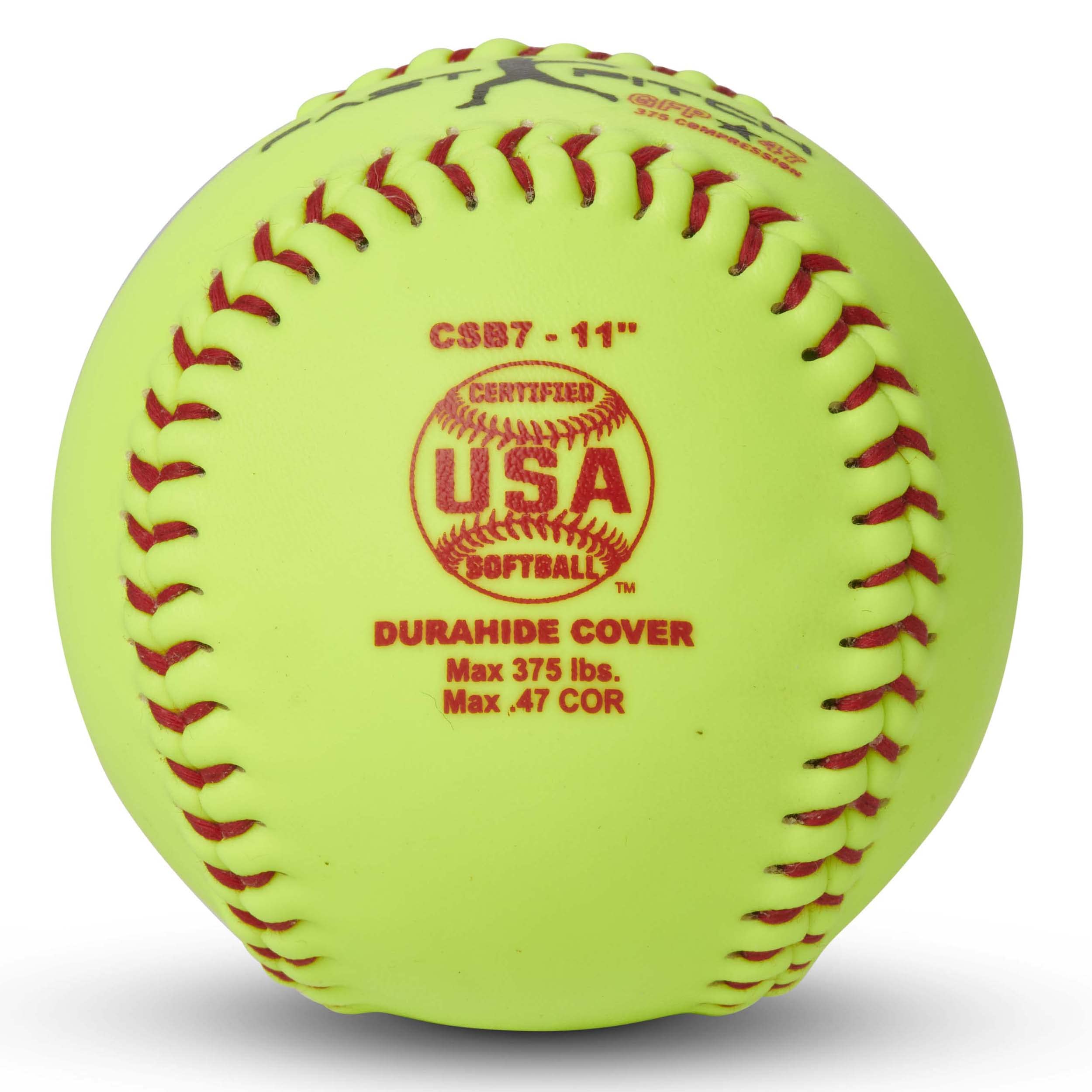 Champro Game ASA Fast Pitch .47 COR, 375 Compression, Poly Synthetic Cover, Red Stiches (Optic Yellow, 11-Inch), PACK OF 12