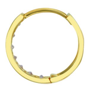 14k REAL Yellow Gold 5mm Thickness CZ Channel Set Hoop Huggie Earrings (15 x 15 mm)