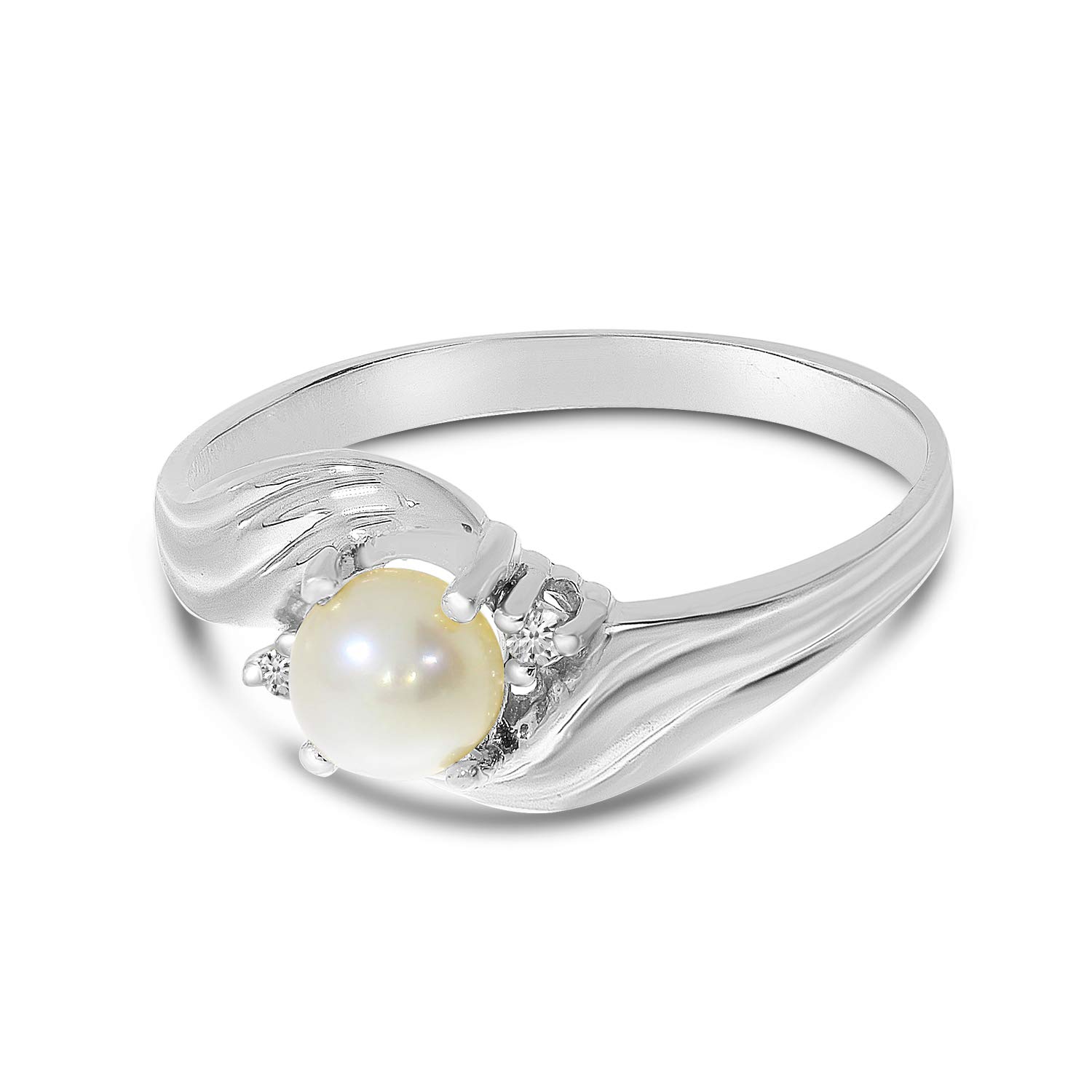 Direct-Jewelry 10k White Gold Freshwater Cultured Pearl And Diamond Ring (Size 4.5)