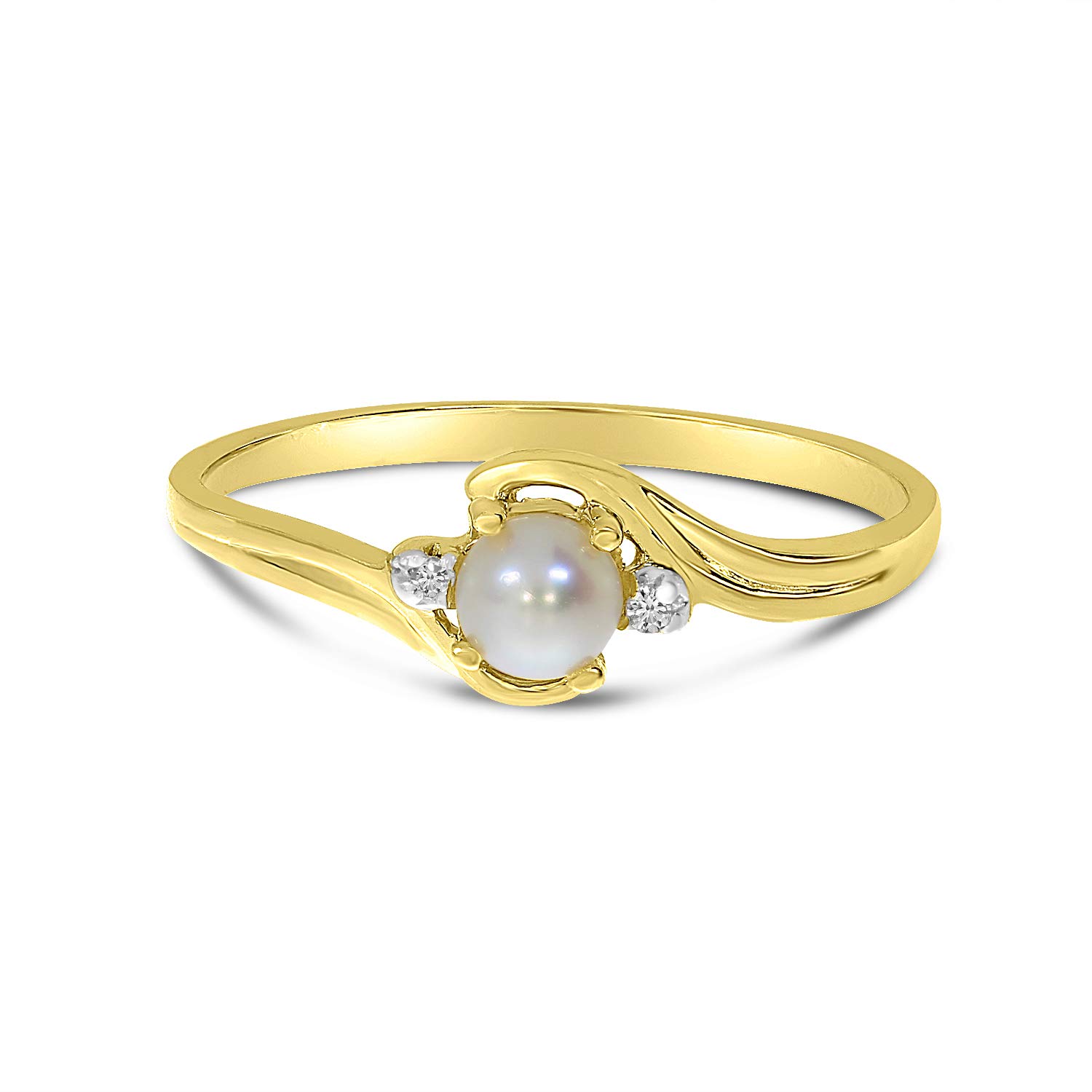 Direct-Jewelry 14k Yellow Gold Freshwater Cultured Pearl And Diamond Ring (Size 9)