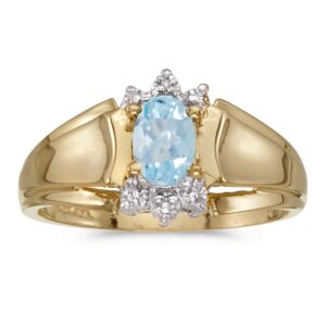 Direct-Jewelry 10k Yellow Gold Oval Aquamarine And Diamond Ring (Size 7)