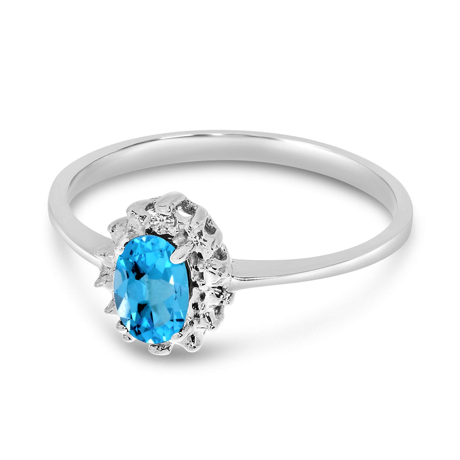 Direct-Jewelry 14k White Gold Oval Blue Topaz And Diamond Ring (Size 9)