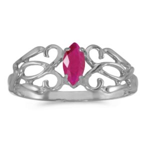 direct-jewelry 14k white gold marquise ruby filagree ring (size 8.5)