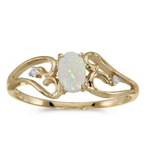 Direct-Jewelry 14k Yellow Gold Oval Opal And Diamond Ring (Size 6.5)