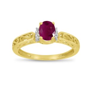 direct-jewelry 14k yellow gold oval ruby and diamond ring (size 7)