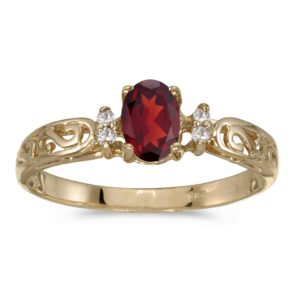 direct-jewelry 14k yellow gold oval garnet and diamond filagree ring (size 8.5)