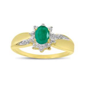 direct-jewelry 10k yellow gold oval emerald and diamond ring (size 9.5)