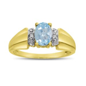 direct-jewelry 10k yellow gold oval aquamarine and diamond ring (size 9)