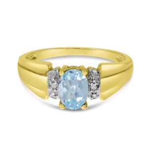 Direct-Jewelry 10k Yellow Gold Oval Aquamarine And Diamond Ring (Size 9)