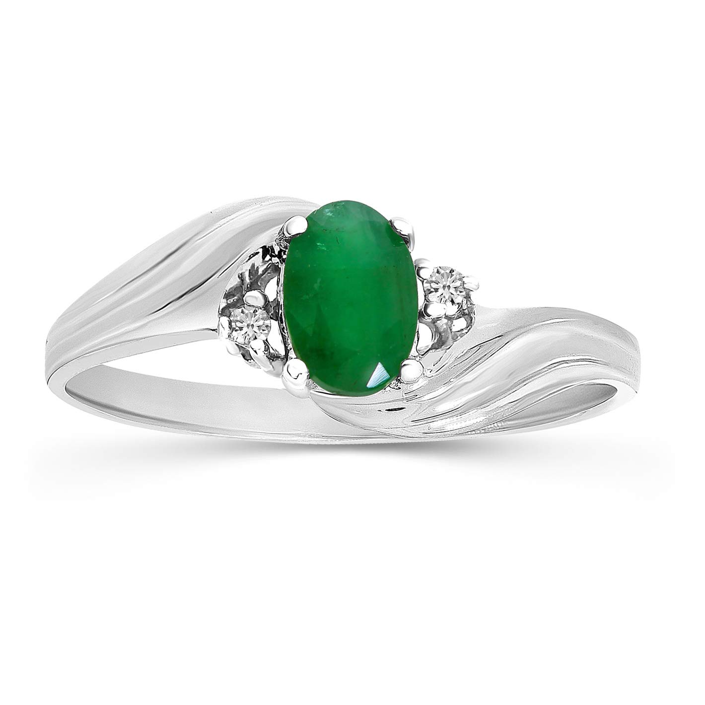 Direct-Jewelry 10k White Gold Oval Emerald And Diamond Ring (Size 8)