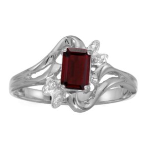 direct-jewelry 10k white gold emerald-cut garnet and diamond ring (size 7)