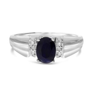 Direct-Jewelry 10k White Gold Oval Sapphire And Diamond Ring (Size 7)