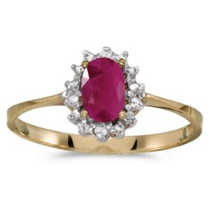 direct-jewelry 10k yellow gold oval ruby and diamond ring (size 6)