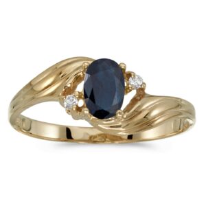 direct-jewelry 10k yellow gold oval sapphire and diamond ring (size 8)