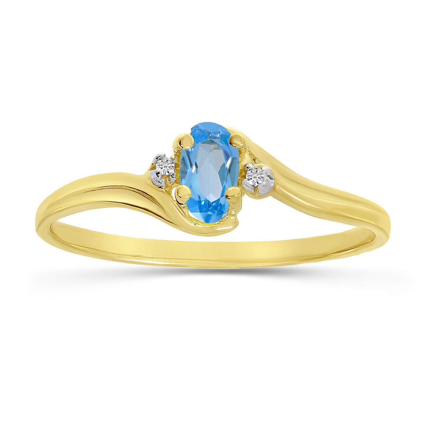 Direct-Jewelry 10k Yellow Gold Oval Blue Topaz And Diamond Ring (Size 8)