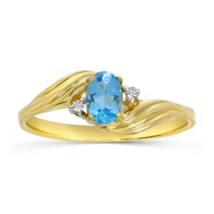 direct-jewelry 10k yellow gold oval blue topaz and diamond ring (size 7)