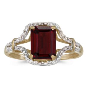 direct-jewelry 14k yellow gold emerald-cut garnet and diamond ring (size 5)