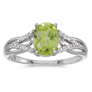 direct-jewelry 10k white gold oval peridot and diamond ring (size 9)