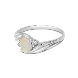 Direct-Jewelry 10k White Gold Oval Opal And Diamond Ring (Size 8.5)