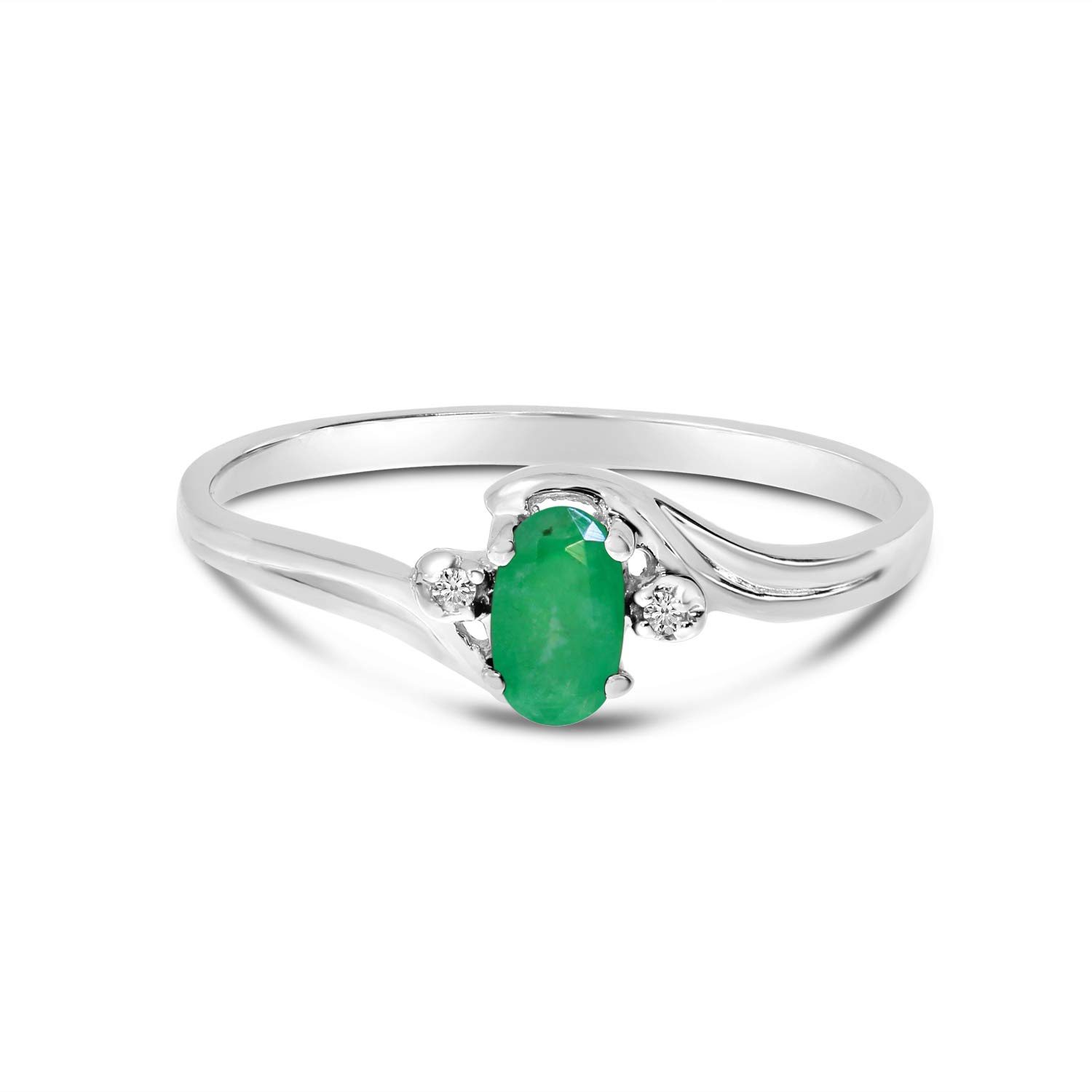 Direct-Jewelry 10k White Gold Oval Emerald And Diamond Ring (Size 4.5)