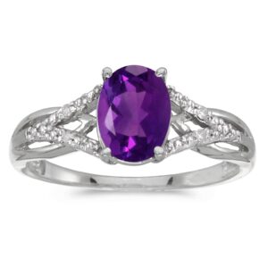 Direct-Jewelry 10k White Gold Oval Amethyst And Diamond Ring (Size 8.5)