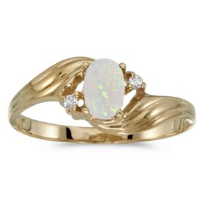 Direct-Jewelry 14k Yellow Gold Oval Opal And Diamond Ring (Size 6.5)