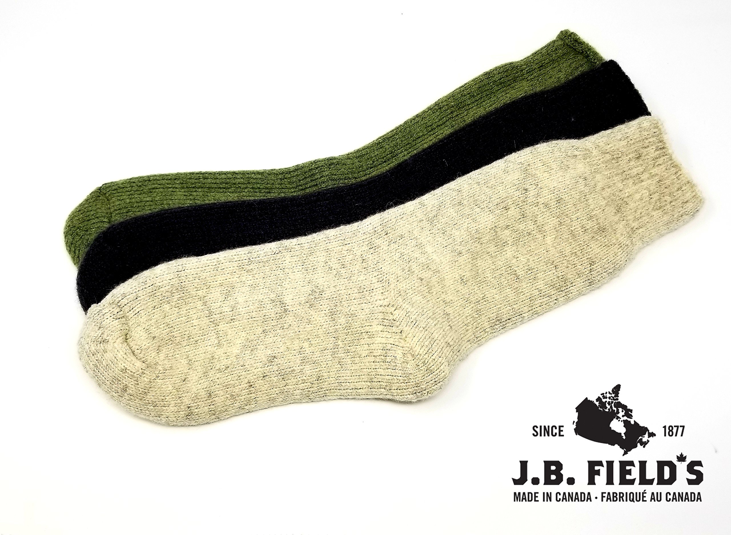 J.B. Field's 85% Wool Arctic Trail -40 Below Winter, Thermal Sock for Men, Women, for Hiking, Trekking & Outdoor 2 Pack, Made in Canada (X-Large (13-16 Shoe), Green)